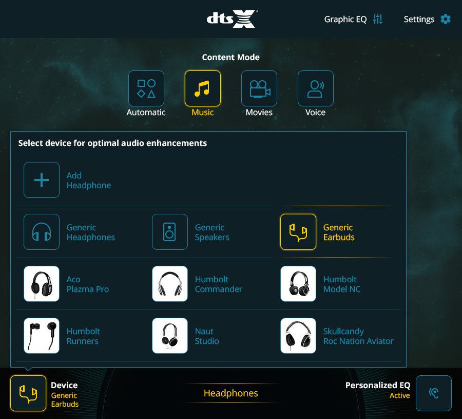 Listening Device Selection Flyout: Screen Mockup